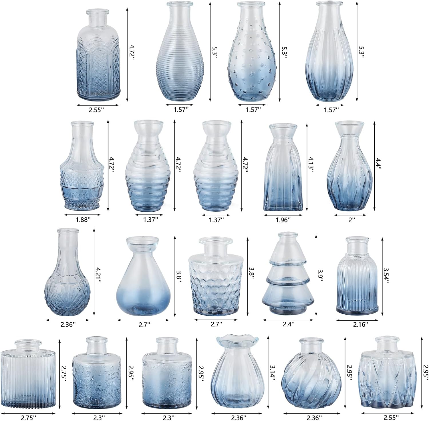 Glass Bud Vases Mini Flower Vase Small Vintage Vases for Centerpiece Table Wedding / Gradient Blue