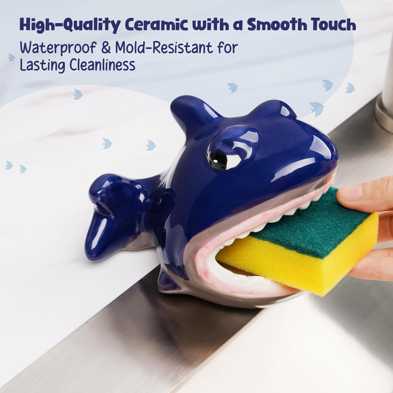 Fun Shark-Shaped Ceramic Sponge Holder