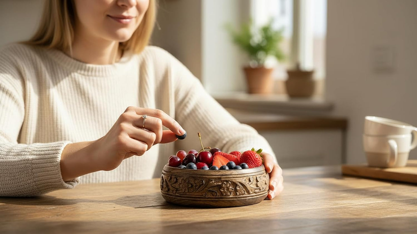 Handmade " Decorative Mango Wood Snack Serving Bowl For Dry Fruits Chips / Antique Finish / 6 x 2