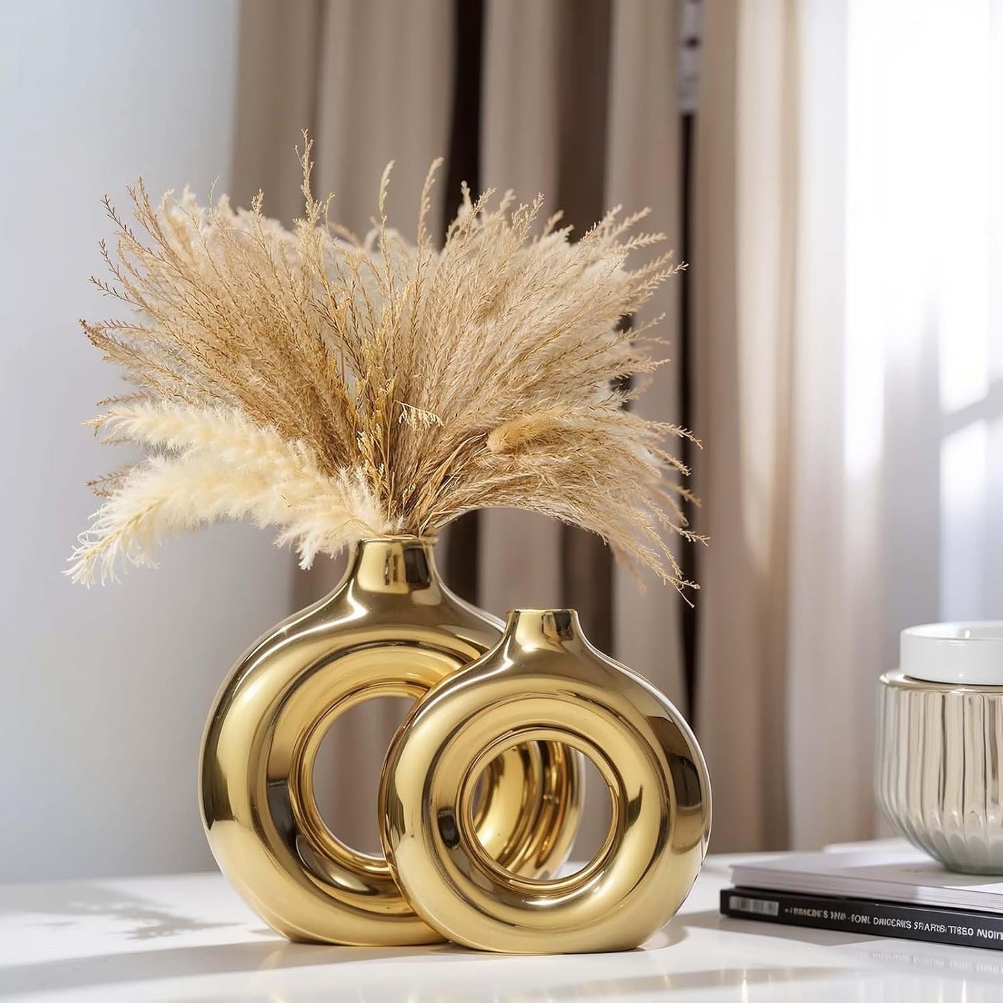Glossy Ceramic Vase / Gold / Set of 2