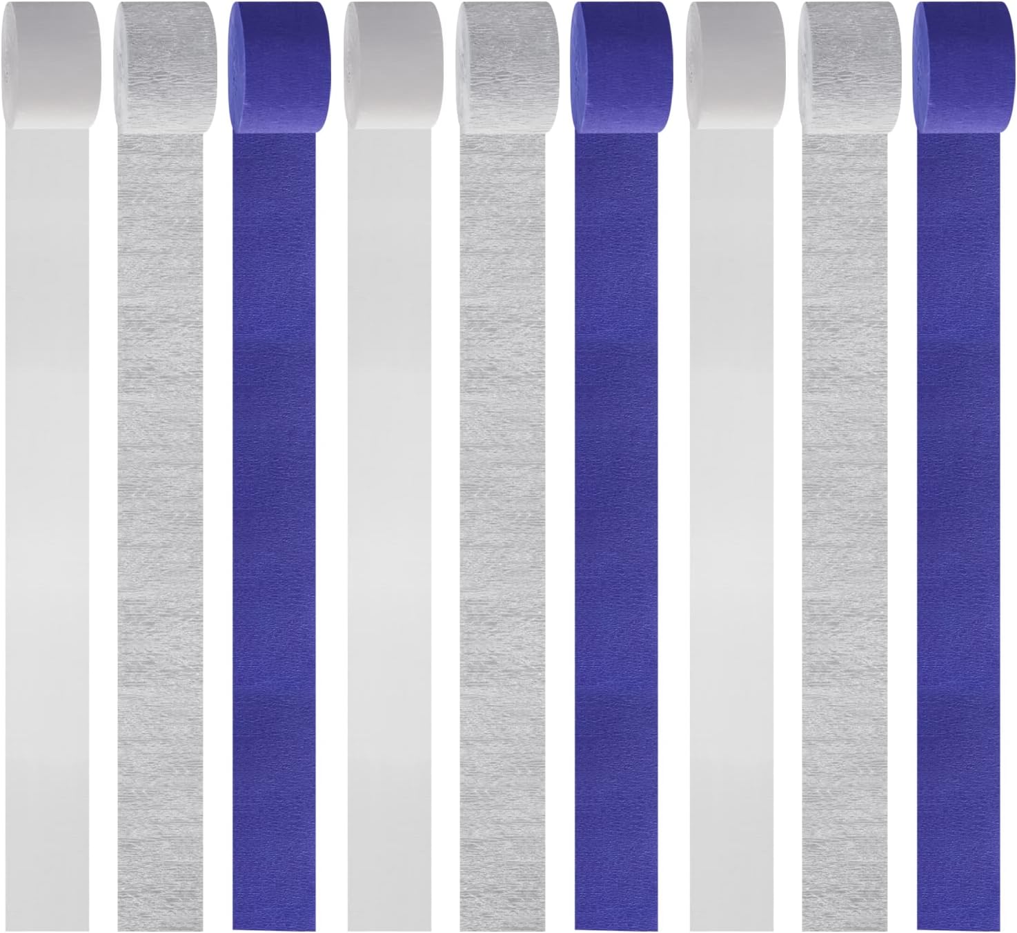 Navy-Blue White- Silver Crepe Paper Streamers / Navy Blue White Silver