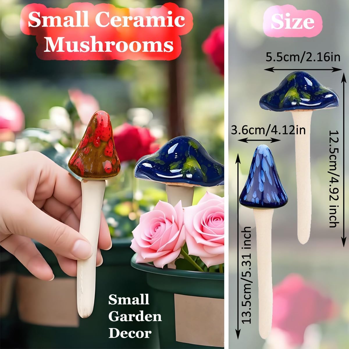 Ceramic Mushrooms / Mushroom Decor / 5 Inch / Set of 6