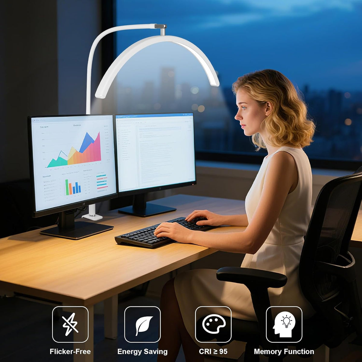 Professional Half Moon LED Desk Light for Nail Techs & Artists – Flexible Gooseneck Lamp with Clamp, 5 Color Modes & 5