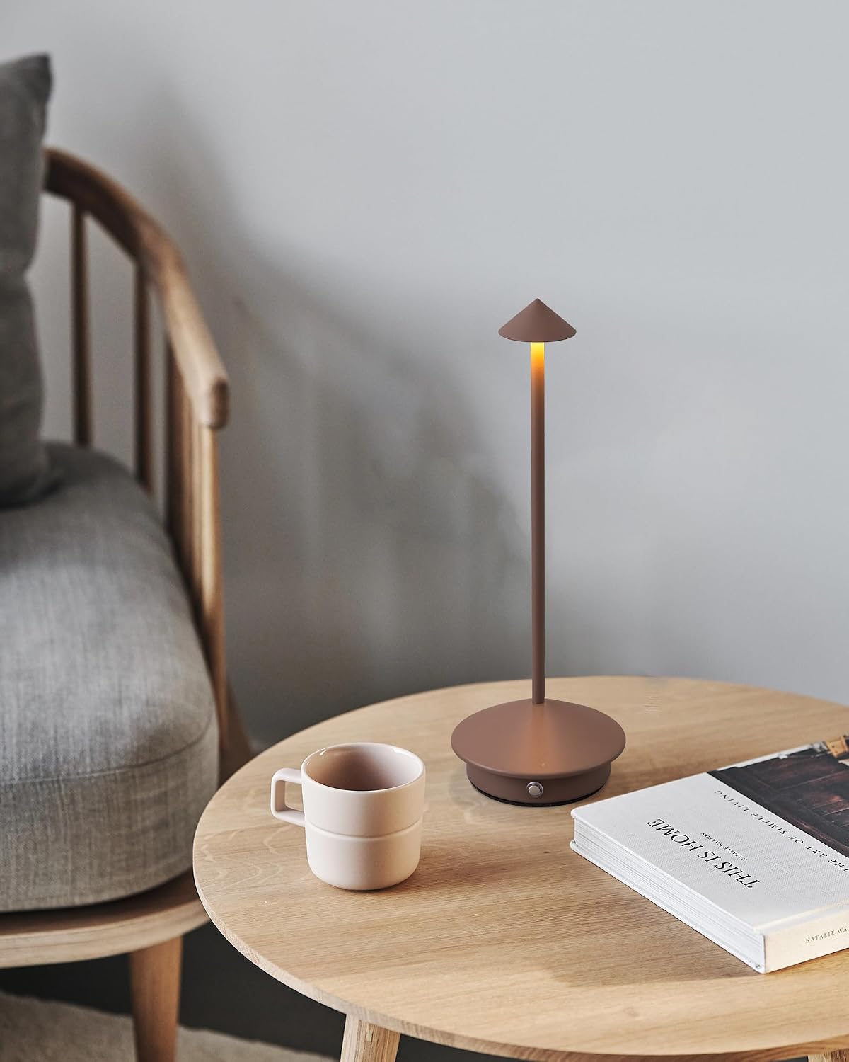 Modern Cordless Table Lamp Set of 2, Brown Portable LED Desk Lamps | 5000mAh, Rechargeable, Battery Operated Lighting