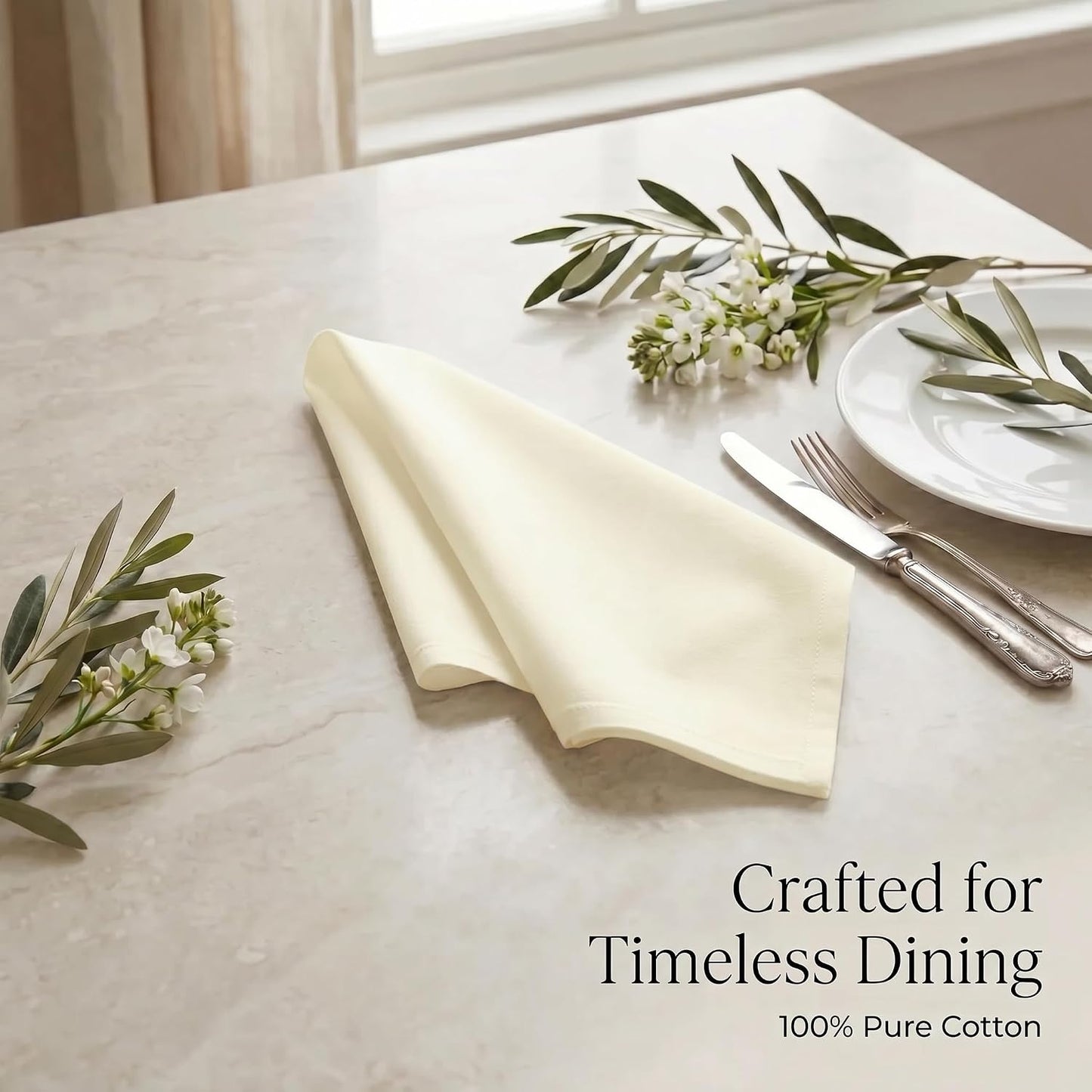 Urban Villa Cloth Napkins Cotton 20x20 (Set of 12) Ivory