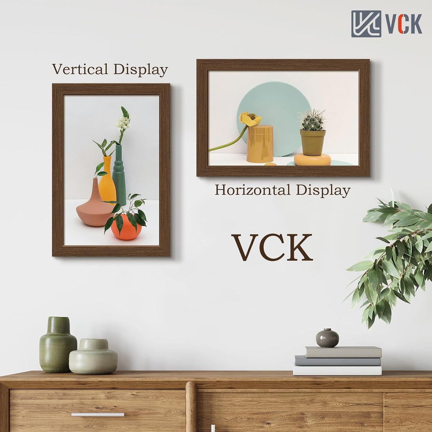 VCK 11x17 Picture Frame Set of 3, Brown Wood Frames, Gallery Wall Decor Photo Frames for Wall Mounting Horizontally or