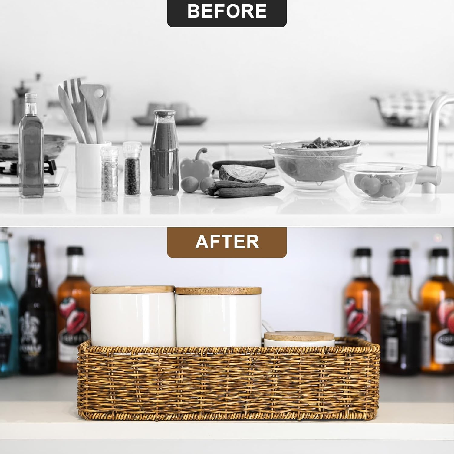 Resin Wicker Toilet Paper Basket / Small / Tan / Natural