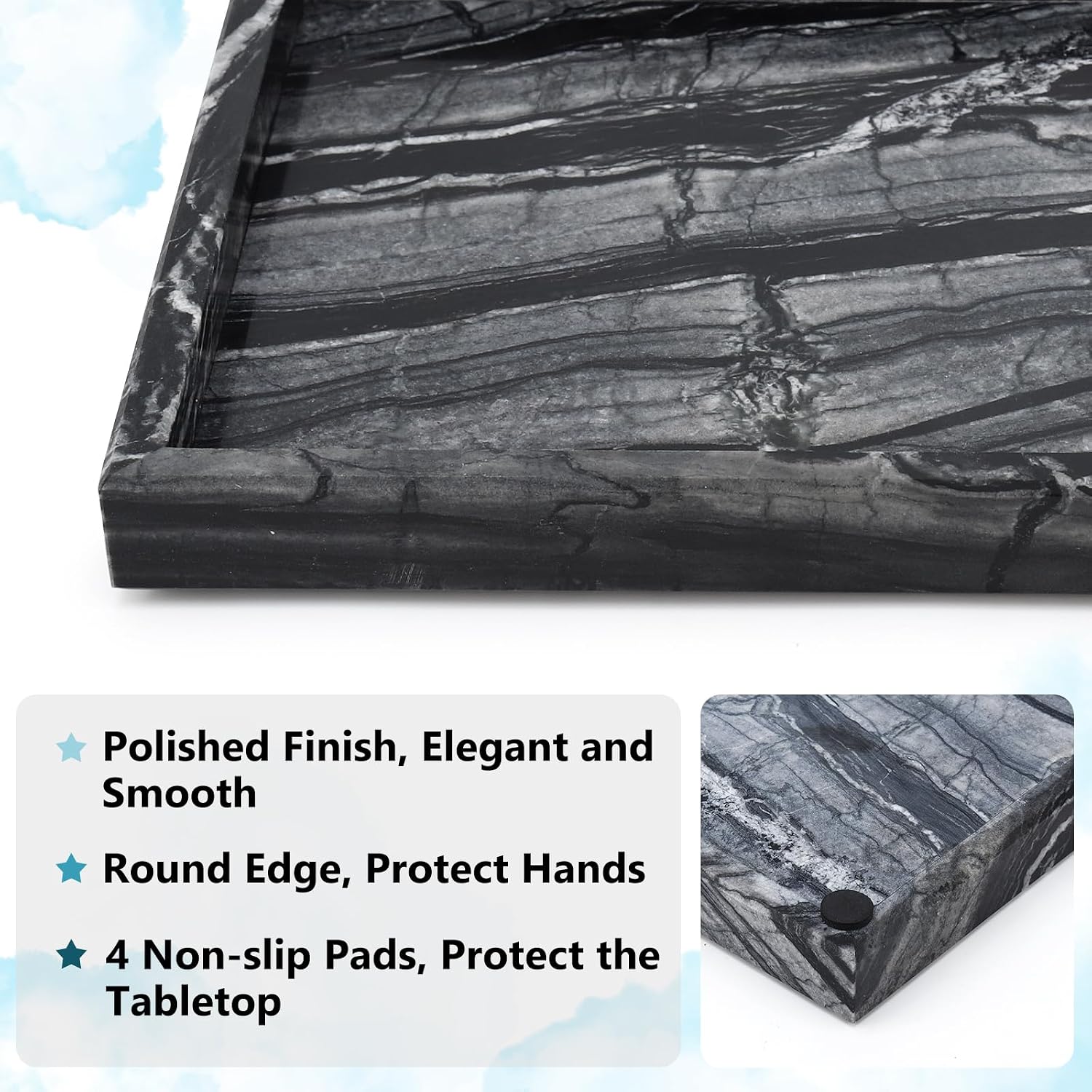 Real Marble Tray / Wood Grain / 12 x 8 x 1.2 / Natural