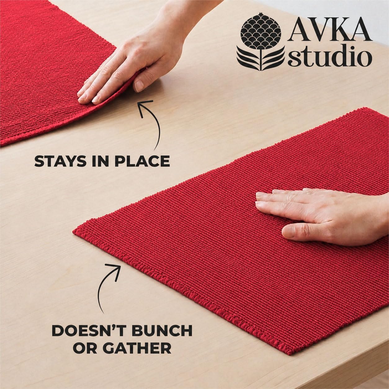 100% Cotton Ribbed Placemats - Set of 6-13 x 19 Inch - Red - Everyday/Christmas Fabric Table Mats - Thick Construction