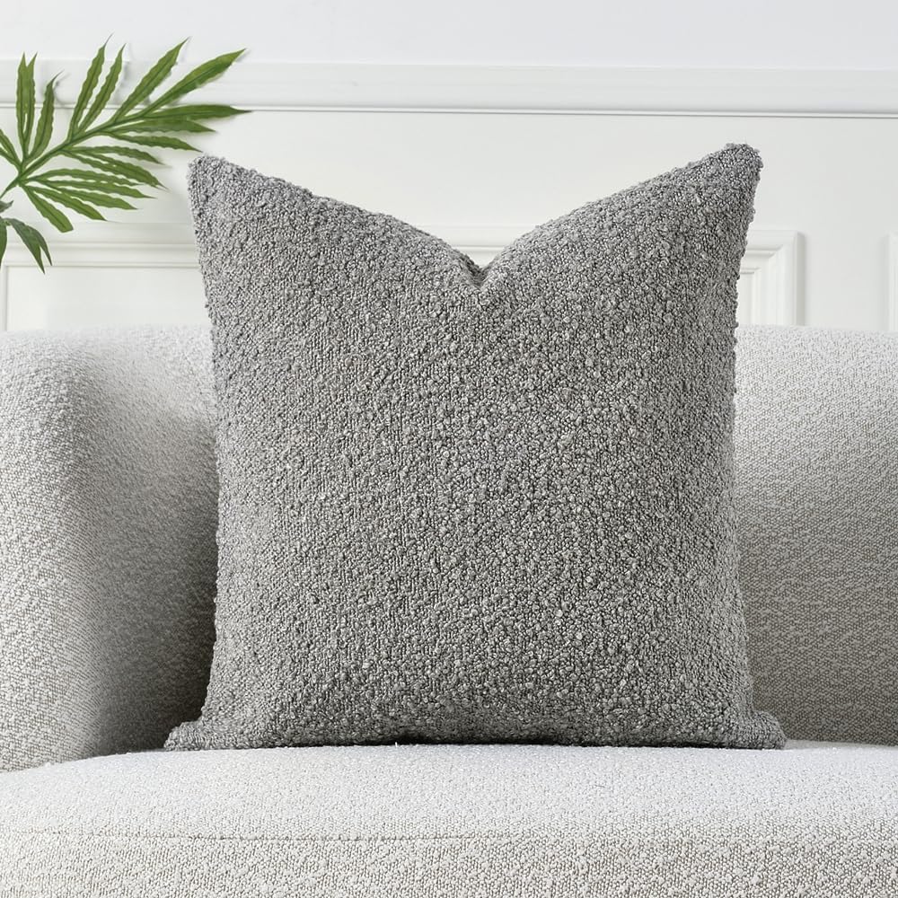 Textured Boucle Throw Pillow Cover / Dark Grey / 18 x 18