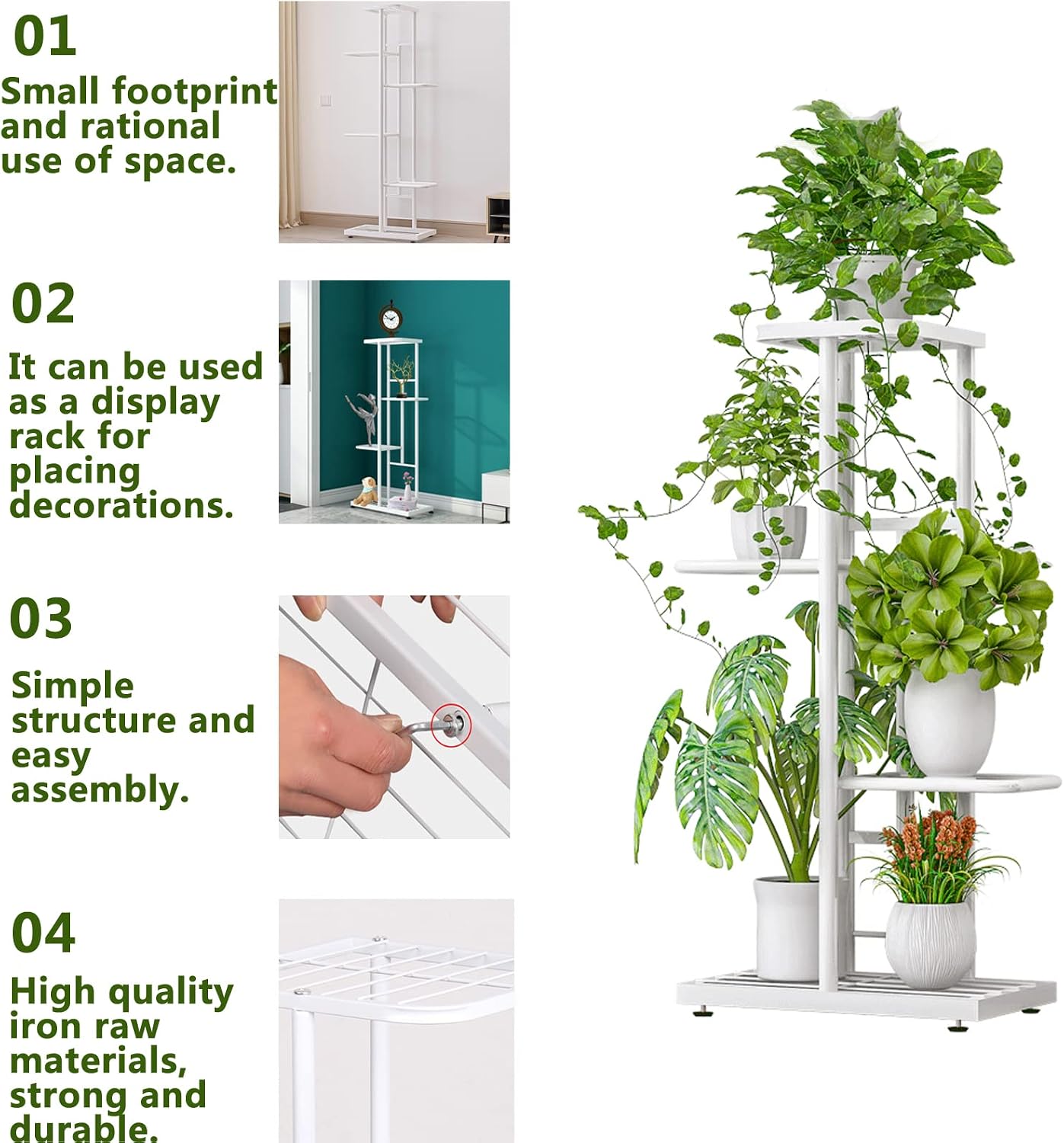 LINZINAR 4 Tier Plant Stand Indoor Outdoor Metal Corner Display Shelf | Space Saving,5 Potted Multiple Flower Pot