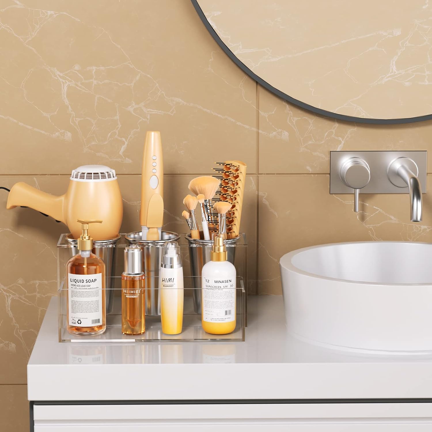 Hair Tool Organizer, Acrylic Hair Dryer Holder, Bathroom Countertop Blow Dryer Stand Storage, Vanity Organizer for
