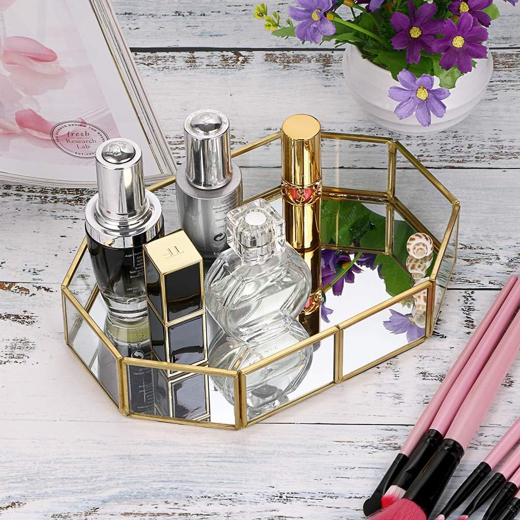 Mirror Glass Vanity Tray / 8 x 5.7 x 1.8 / Gold