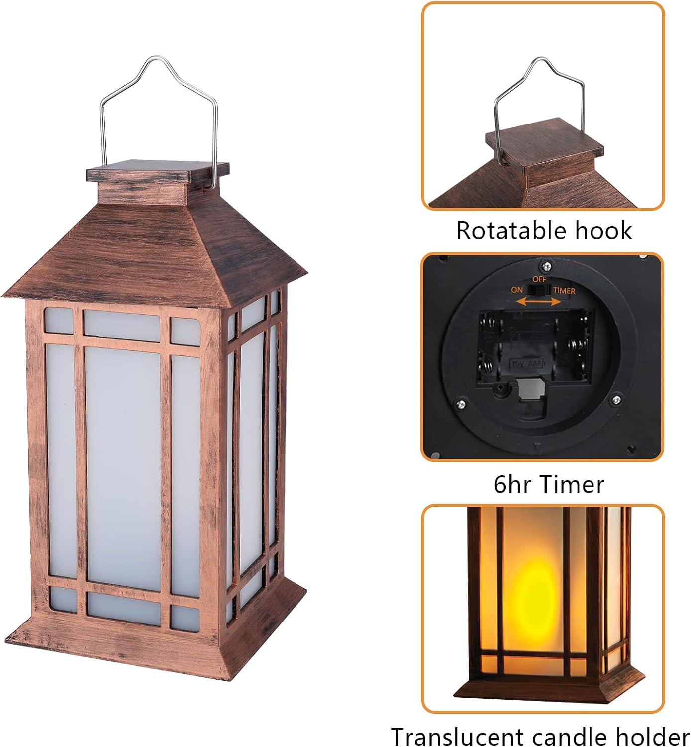 Bdor 13 Inch Outdoor Decorative Lanterns with LED Candle Timer 2 Pack Brown | Battery powered convenience, cozy