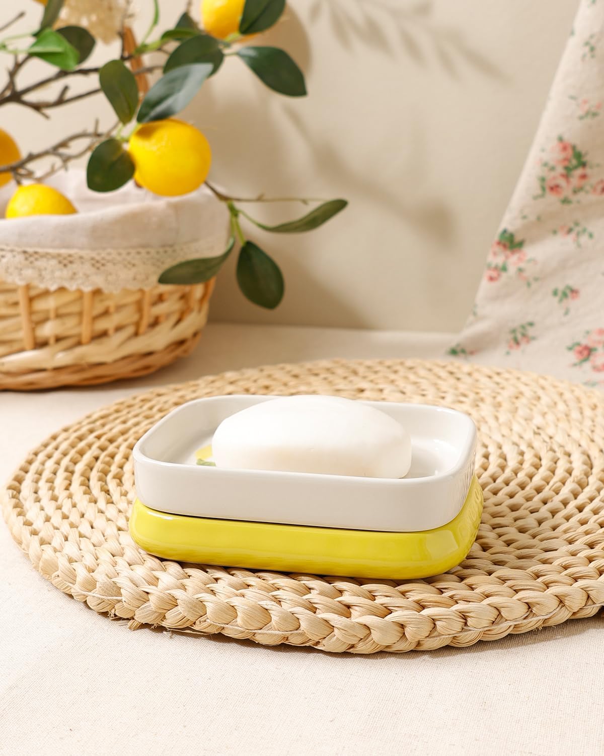 Handpainted Farmhouse Self Draining Soap Holder / Yellow