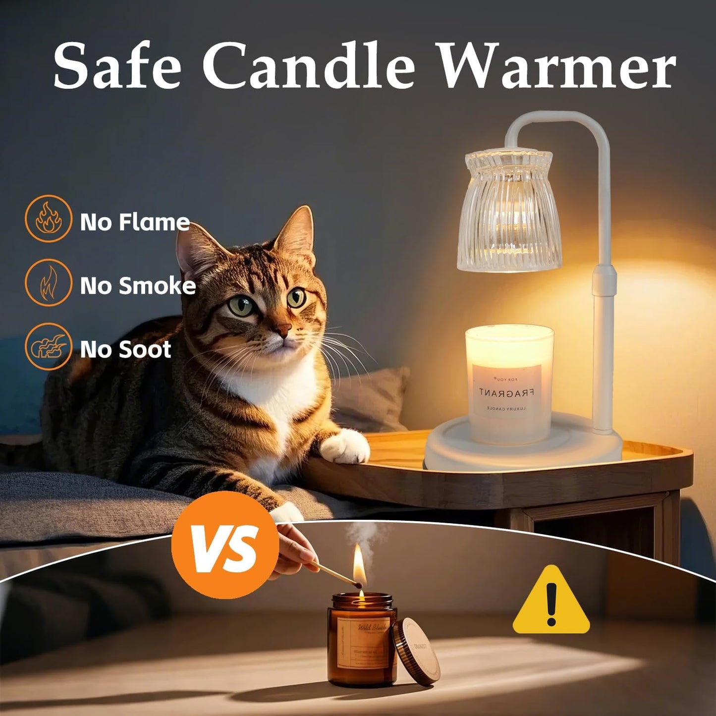 Shering White Candle Warmer Lamp with Timer & Dimmable - Metal Base & Glass Shade, Adjustable Height Wax Melter for Jar