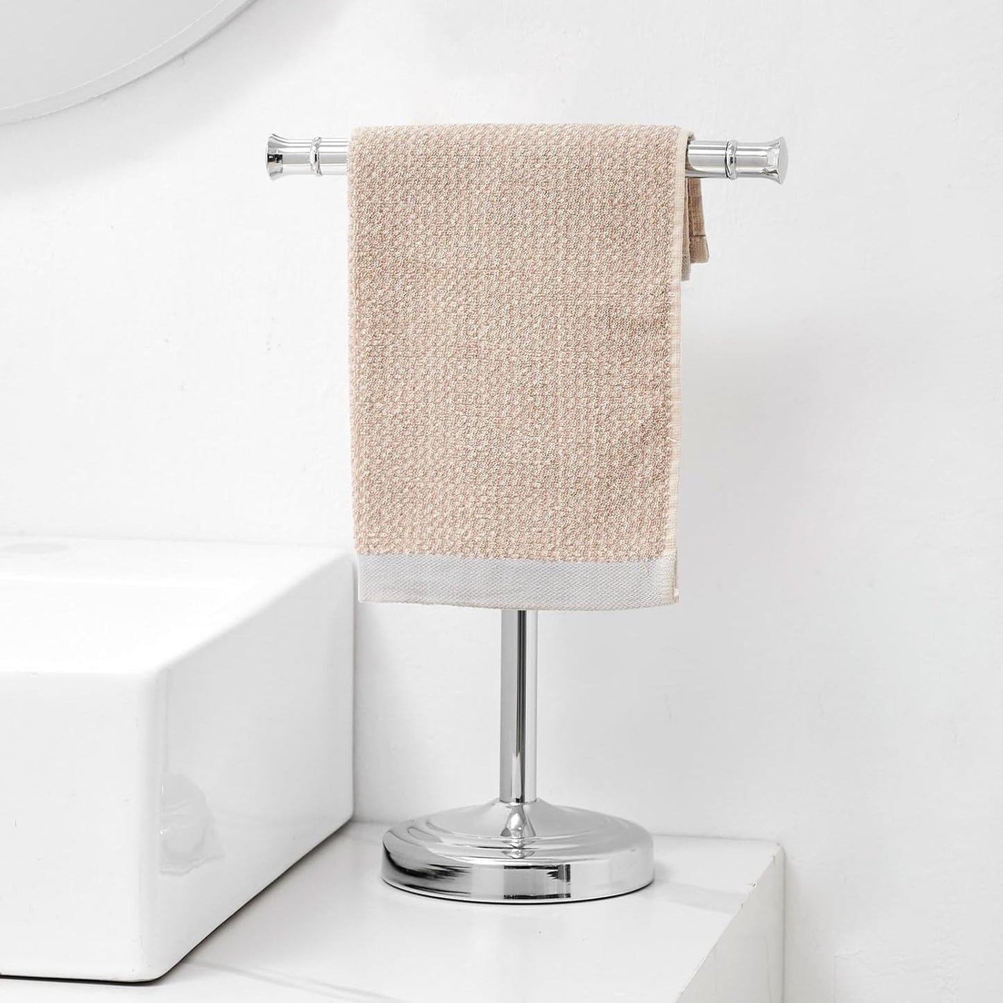 RUMOSE Polished Chrome Hand Towel Holder Stand Countertop Towel Rack | 13 Inch Bathroom Kitchen Vanity T-Shape Towel