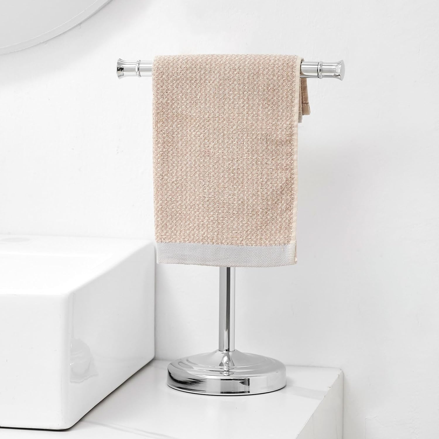 RUMOSE Polished Chrome Hand Towel Holder Stand Countertop Towel Rack | 13 Inch Bathroom Kitchen Vanity T-Shape Towel