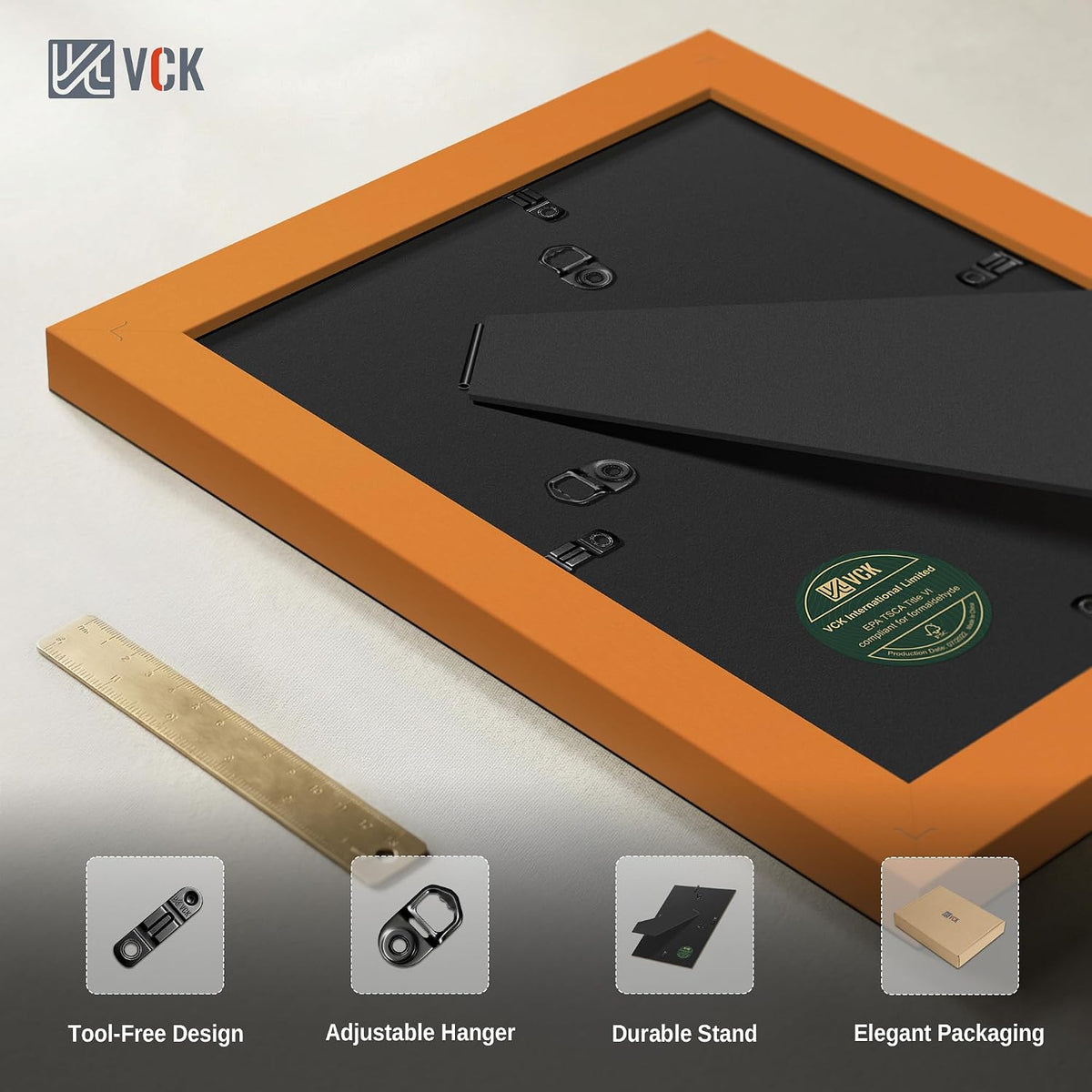 VCK 8x10 Picture Frame Set of 3 - Orange, Wide Border Solid Wood Frame, Display Pictures in Horizontal and Vertical