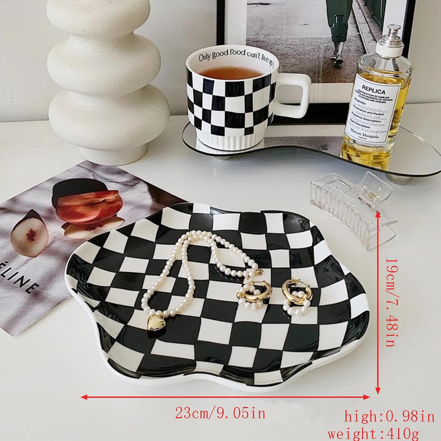 Ceramic checkered jewelry tray / Black