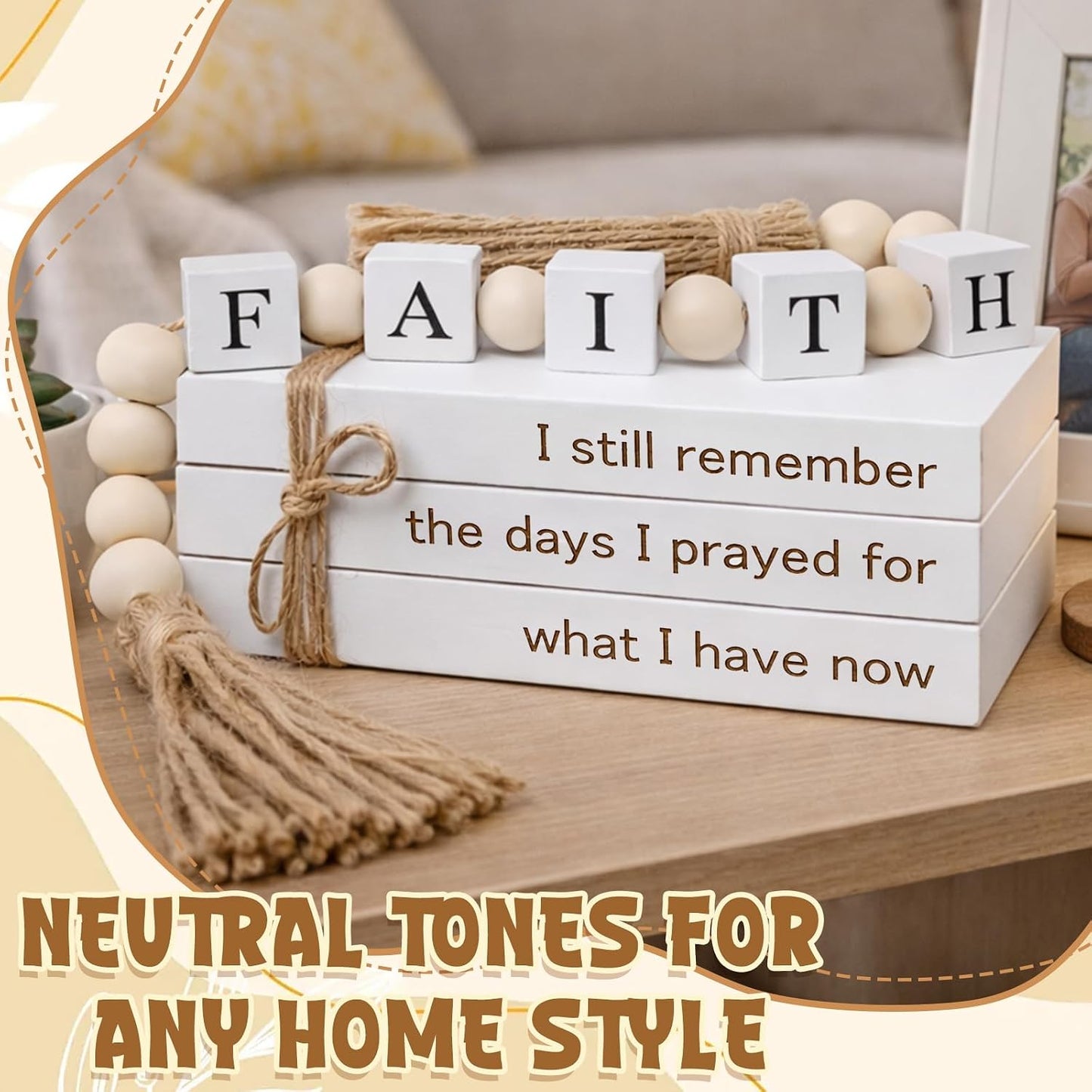 Farmhouse Fake Decorative Books Wooden Box / White