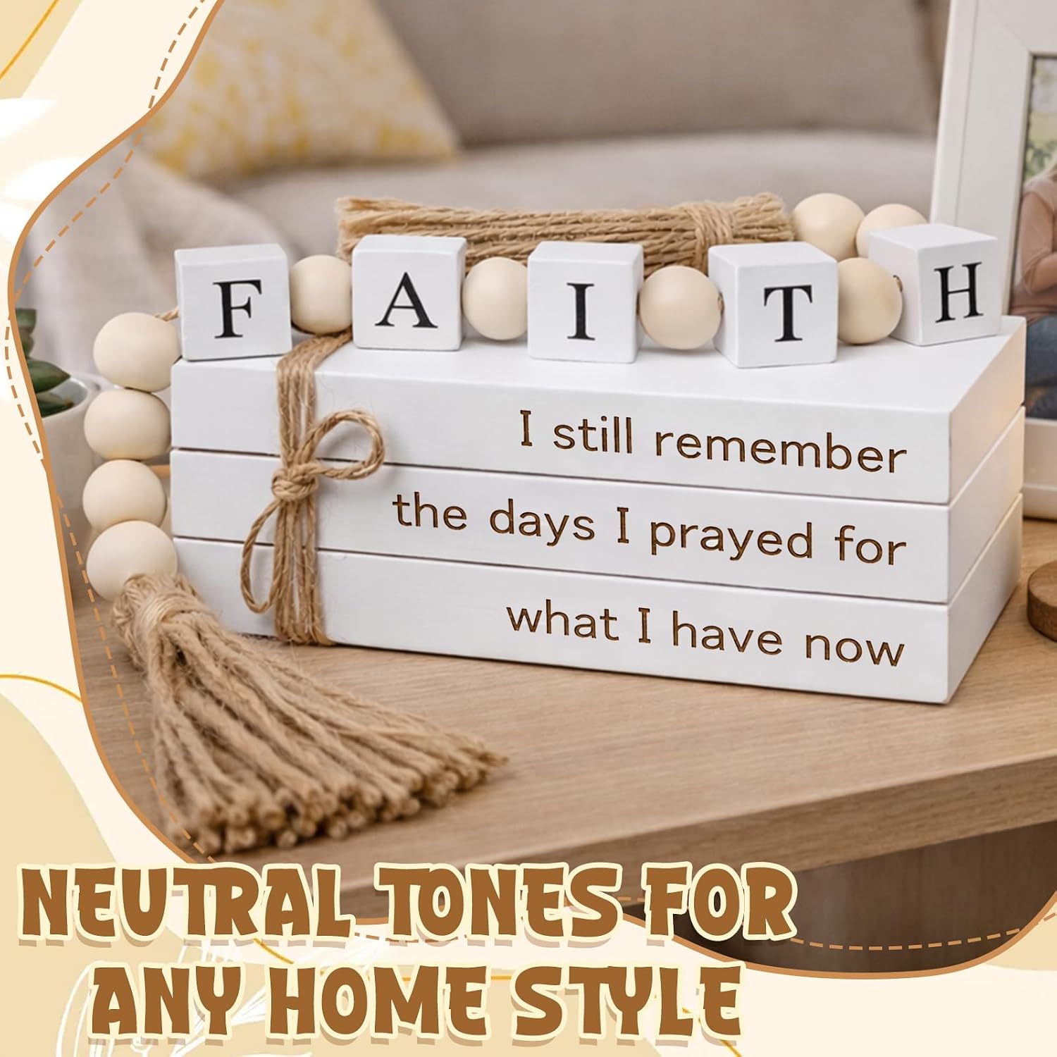 Farmhouse Fake Decorative Books Wooden Box / White
