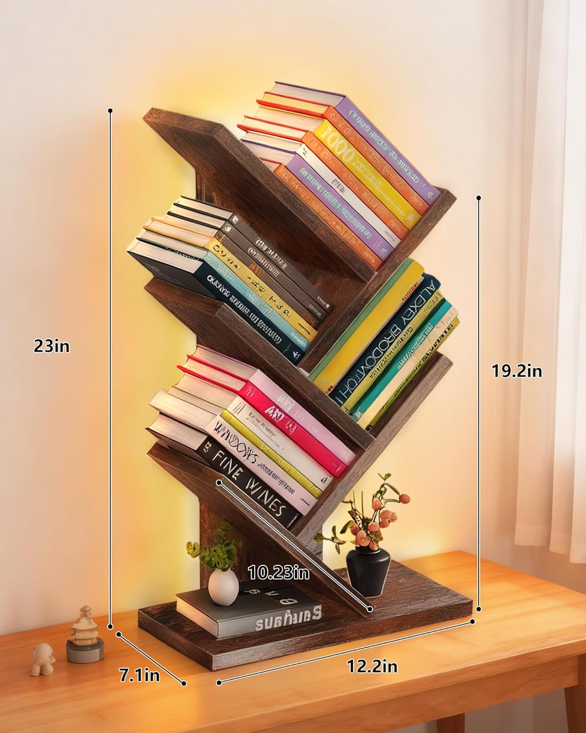 Small Bookcase LED and Desktop Book Shelf / 5tier-bookshelf with Liting Vintage