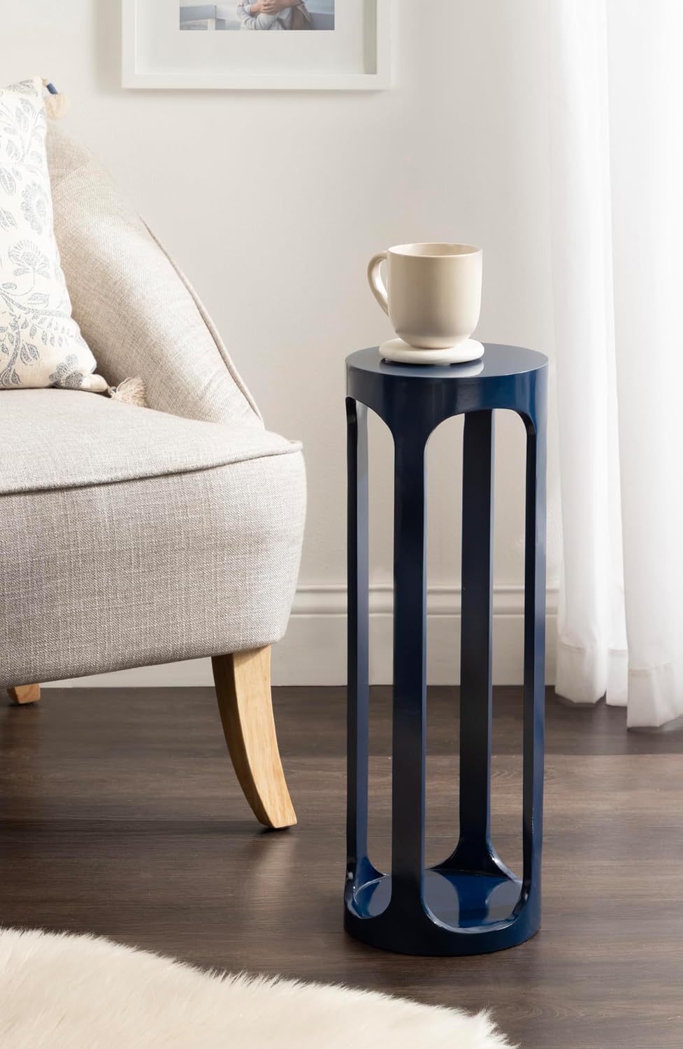 Dahl Modern Wooden Round Drink Table / Navy Blue / 8 x 8 x 23