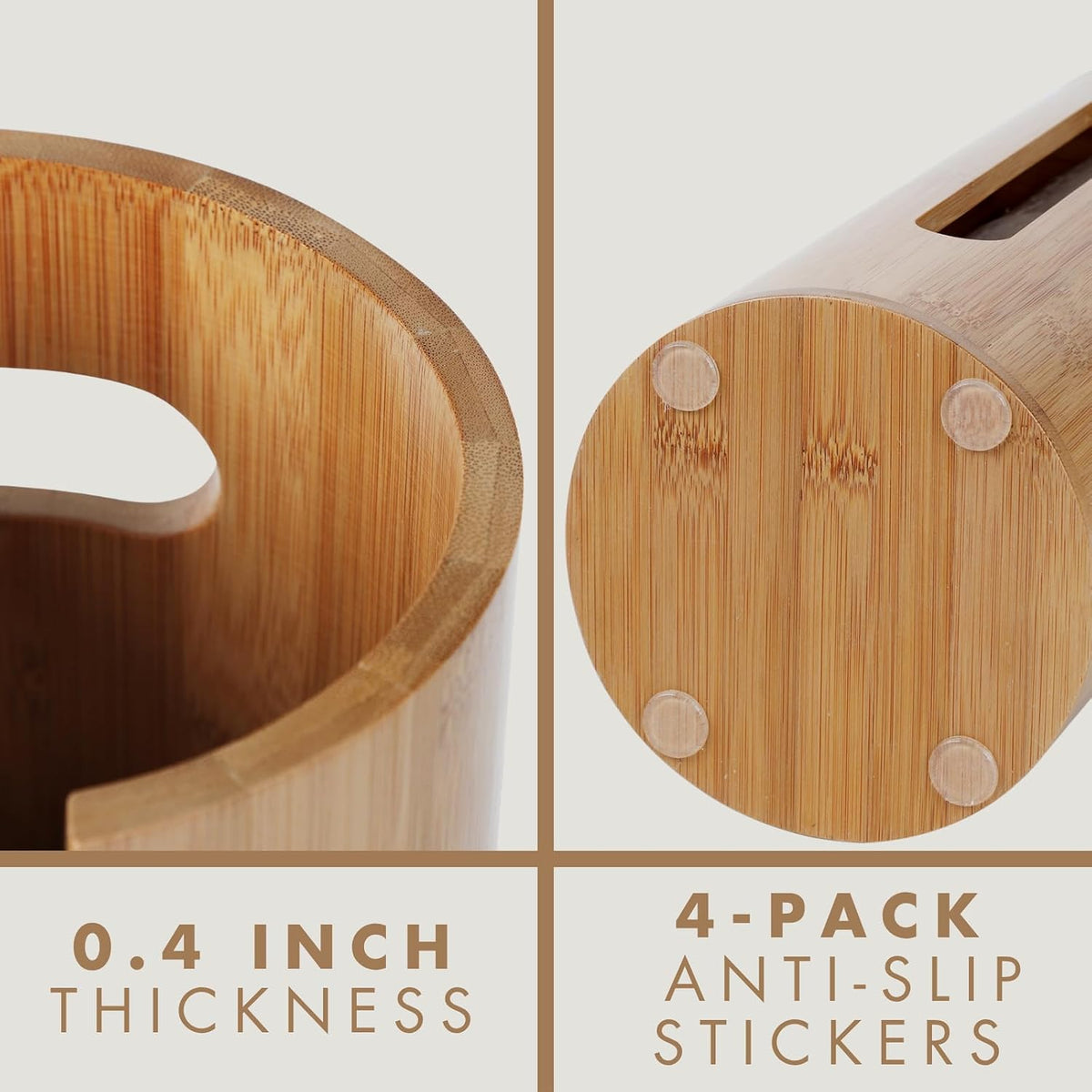 Gobam Bamboo Toilet Paper Storage with Dual-Use Lid, Freestanding Bathroom Tissue Organizer with Viewing Slot, Built-In