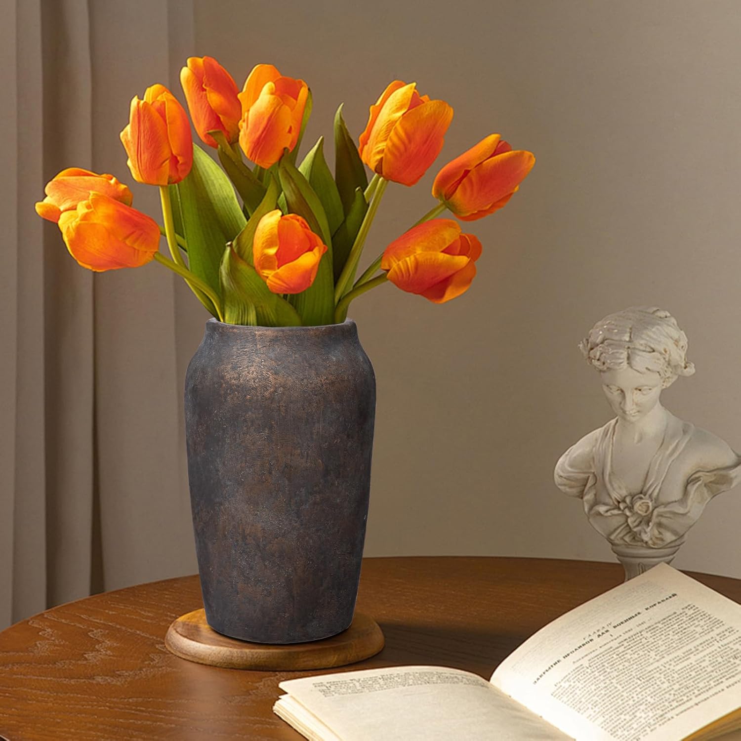 Rustic Vintage Ceramic Vase / 9.06'' Brown