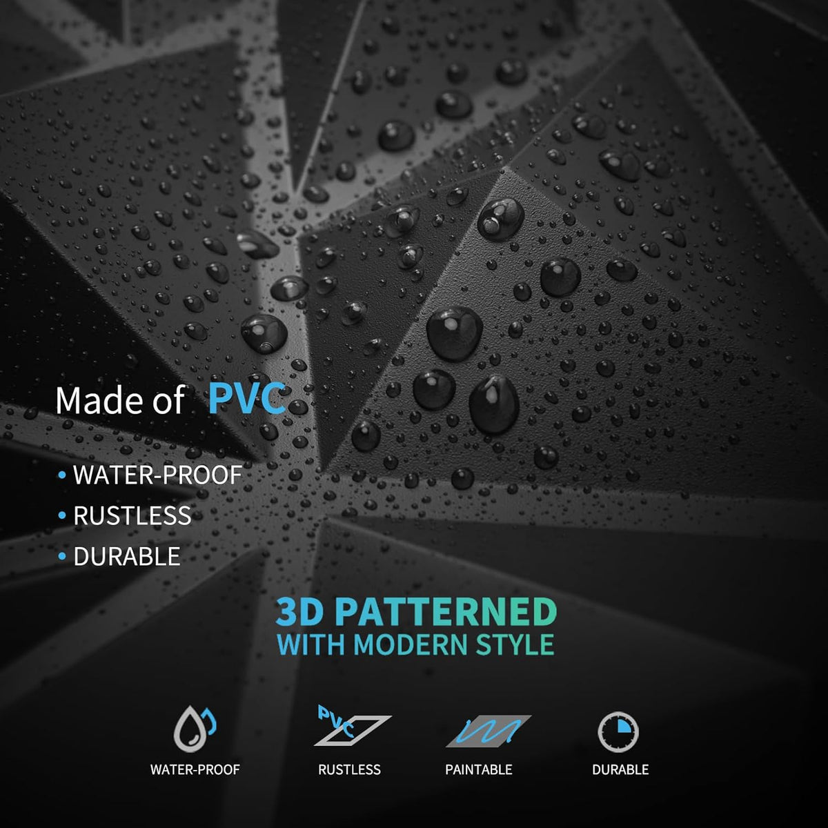 Art3d 50-Pack Modern Diamond Textured 3D Wall Panels, 12 x 12 in, Black | Light PVC, Waterproof, Scratch Proof