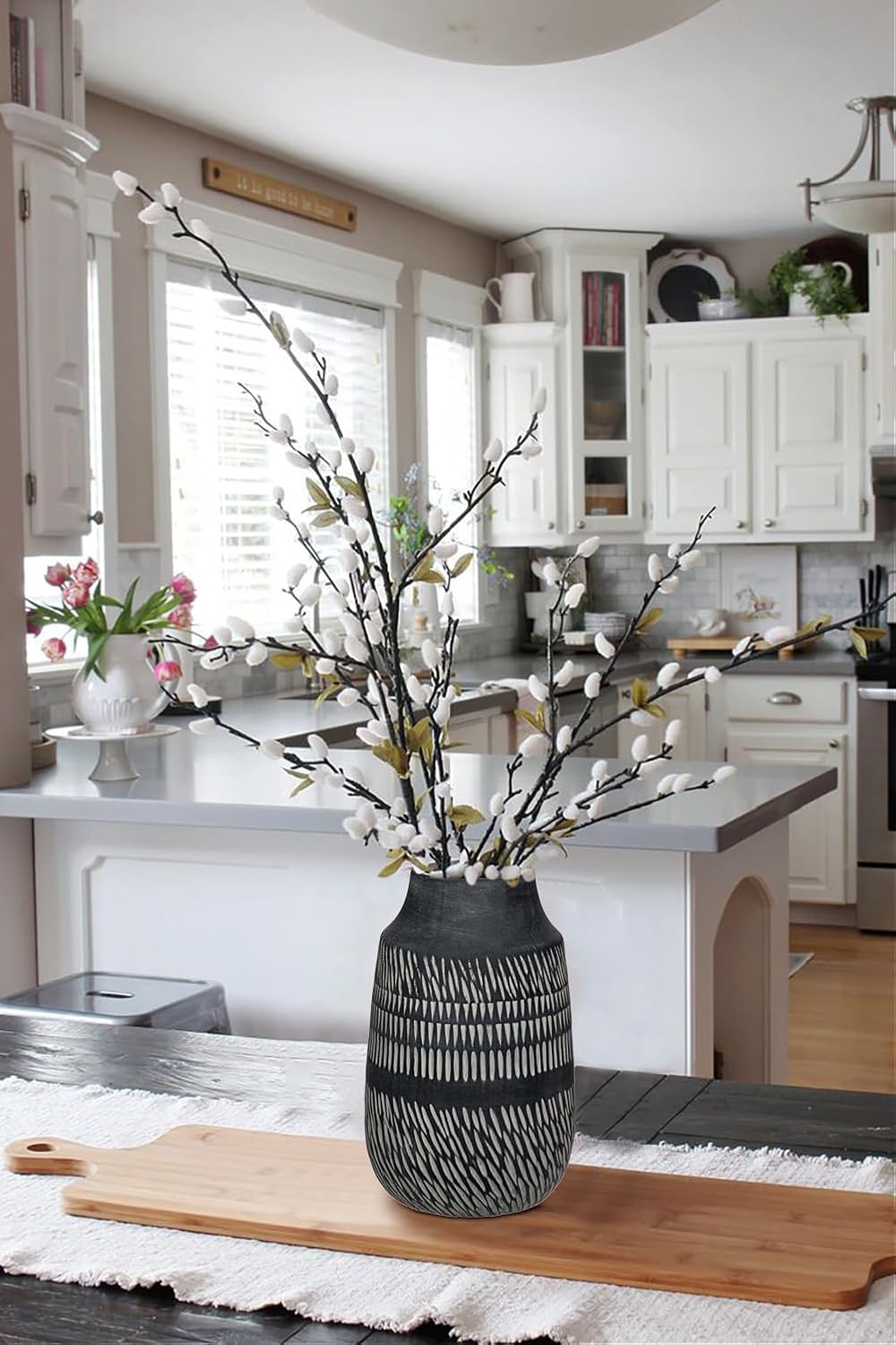 Rustic Ceramic Vase / 9" Dark Grey