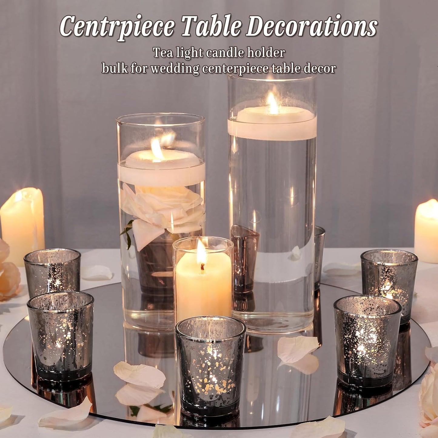 UPBUD Black Votive Candle Holders Set of 24 | Speckled Mercury Tealight Candle Holders for Wedding Centerpiece Table