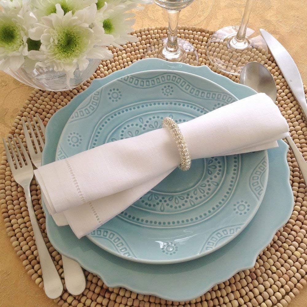 White Linen Hem Stitch Dinner Napkins - Set of 6 20"x20"-Ladder hemstitch 100% Linen Cloth Napkins