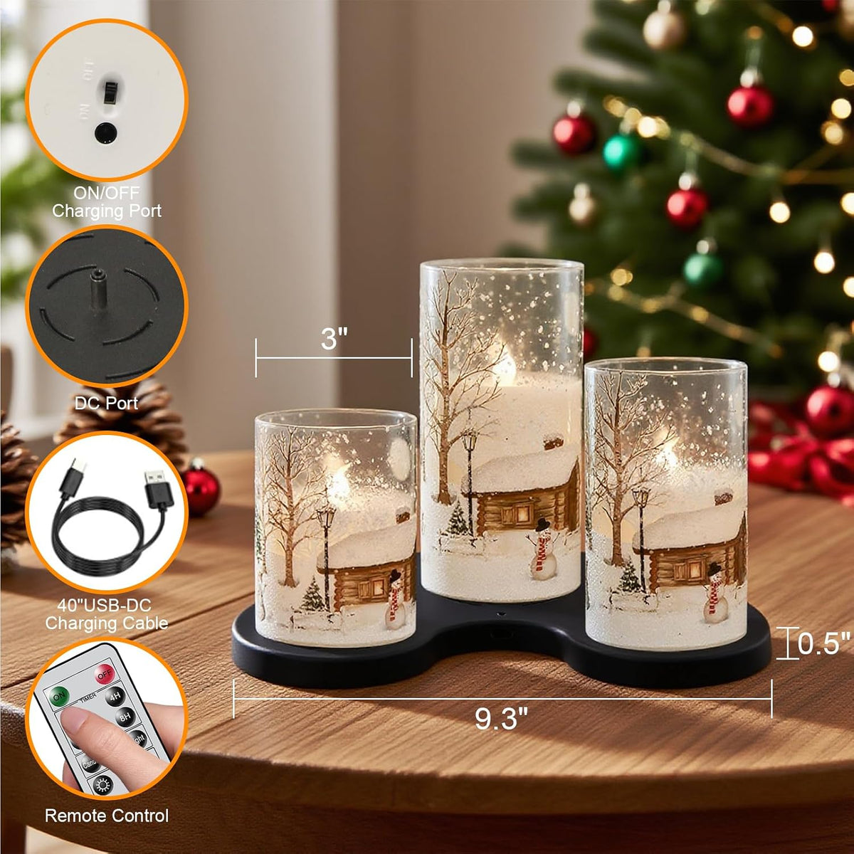 Snowman Glass Flameless Candles Rechargeable Battery Operated | Remote and Timer LED Pillar Candles Flickering, Cold