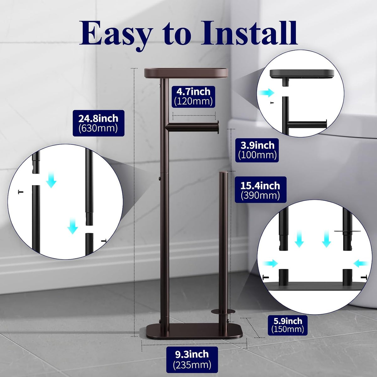 Kitsure Metal Toilet Paper Holder Free Standing, Medium, Brown | Rustproof Toilet Paper Stand for 4 Rolls, Bathroom