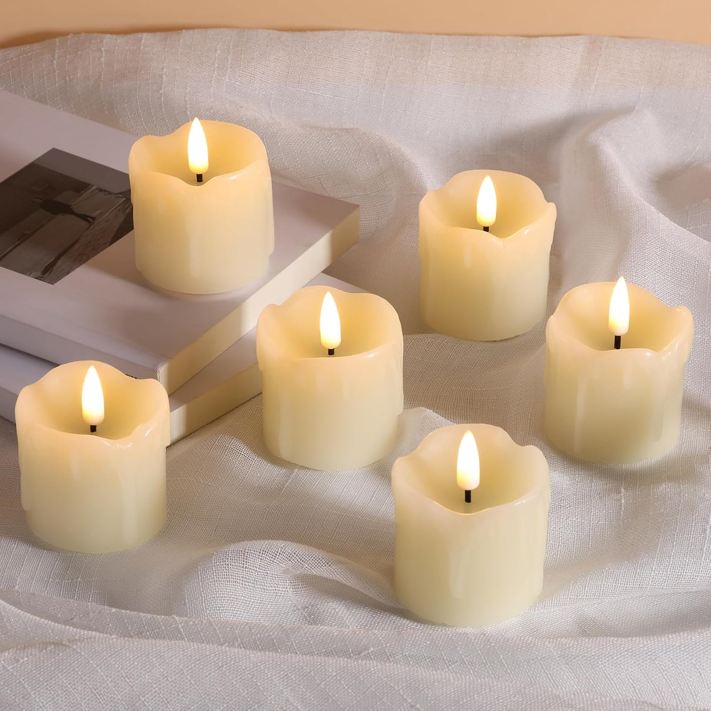 Ivory Dripping Wax Flameless Votive Candles with Timer Batteries | Halloween LED Candles, 2x2 in Battery Tea Lights