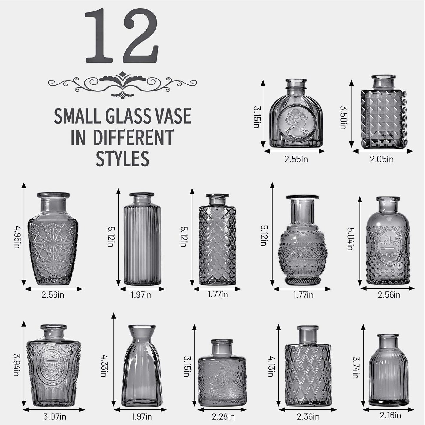 Clear Bud Vases for Flowers / Black / Set of 12