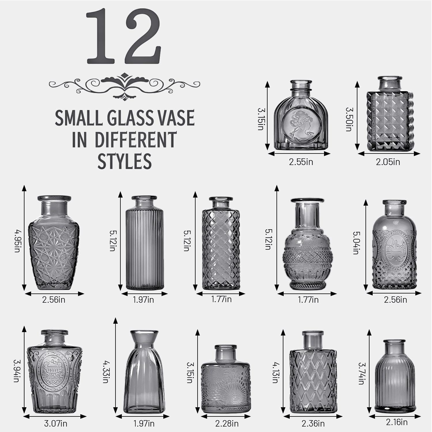Clear Bud Vases for Flowers / Black / Set of 12