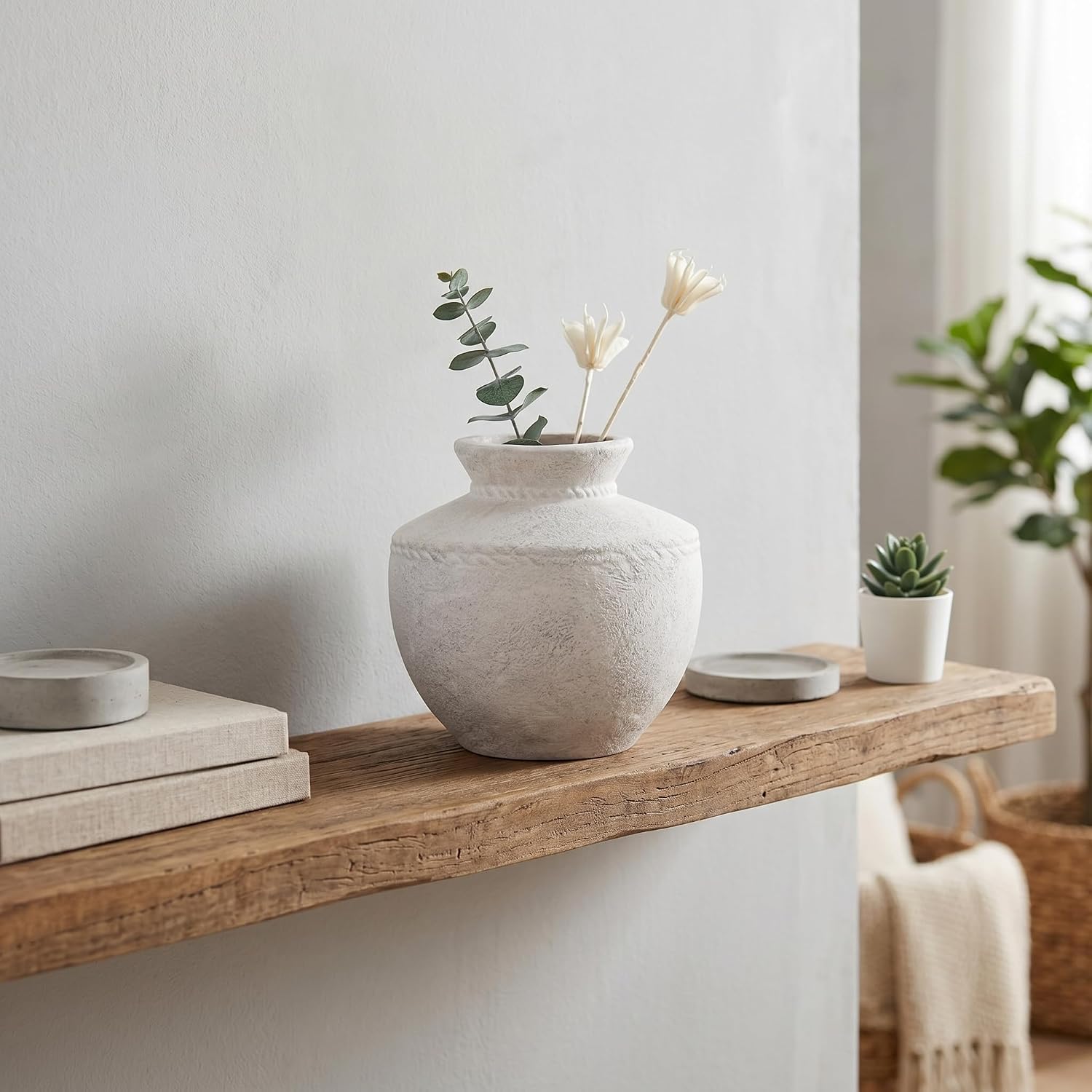 Rustic Farmhouse Vase Small White Ceramic Flower Vases / Rustic White / 6 Inch