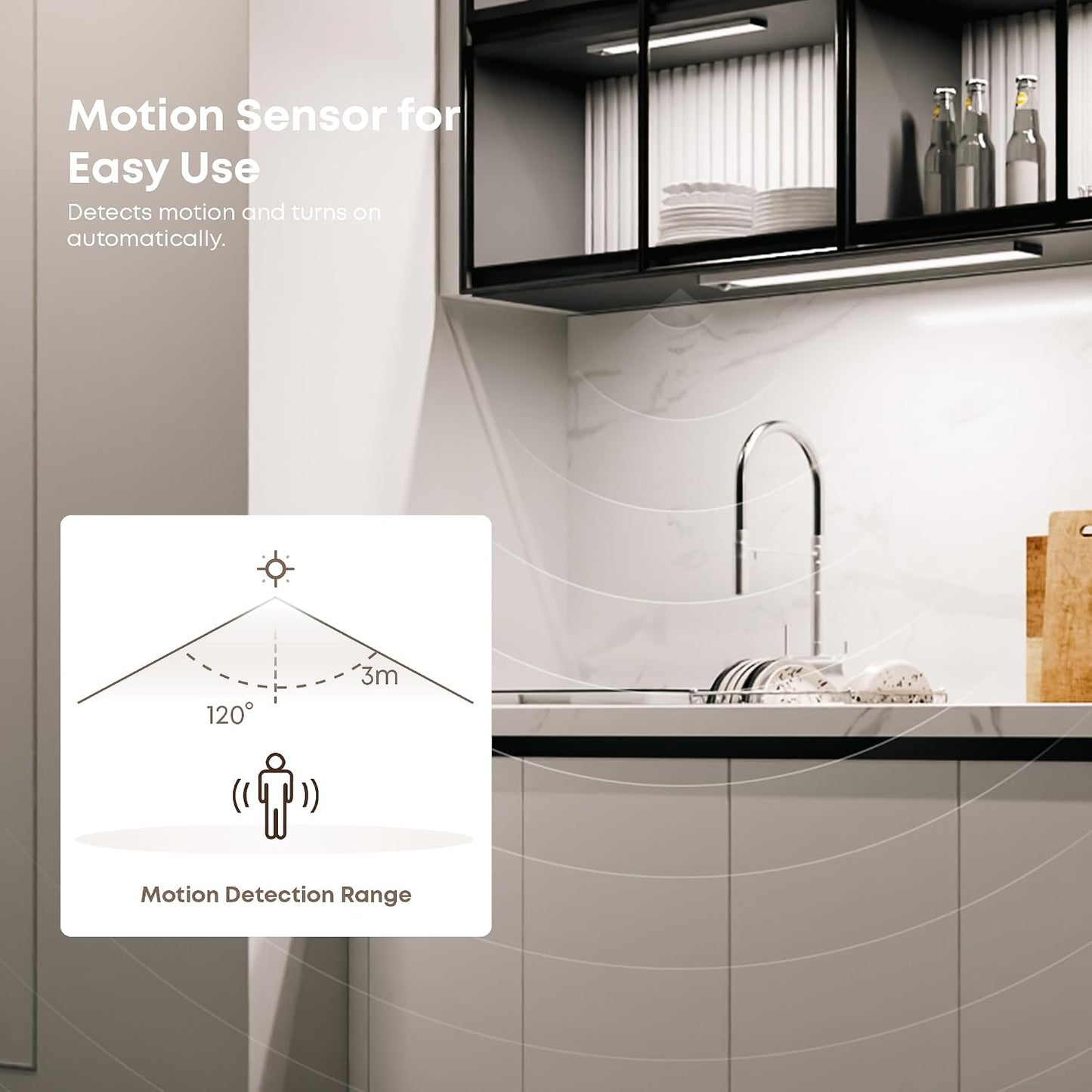 LROLTEF Under Cabinet Lighting Wireless, 2 Pack 15.7 inch 2200mAh 6500K Dimmable Motion Sensor Light Indoor