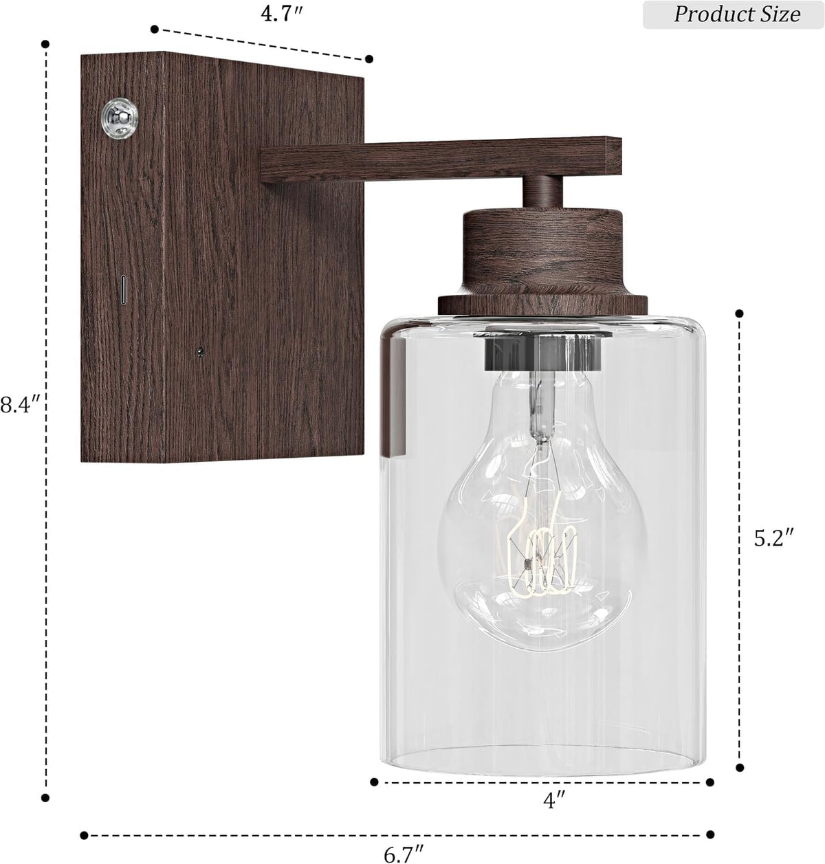 Rayogale Walnut Battery Operated Wall Sconce Set of Two with Remote Control | Dimmable Rechargeable Wall Lights with