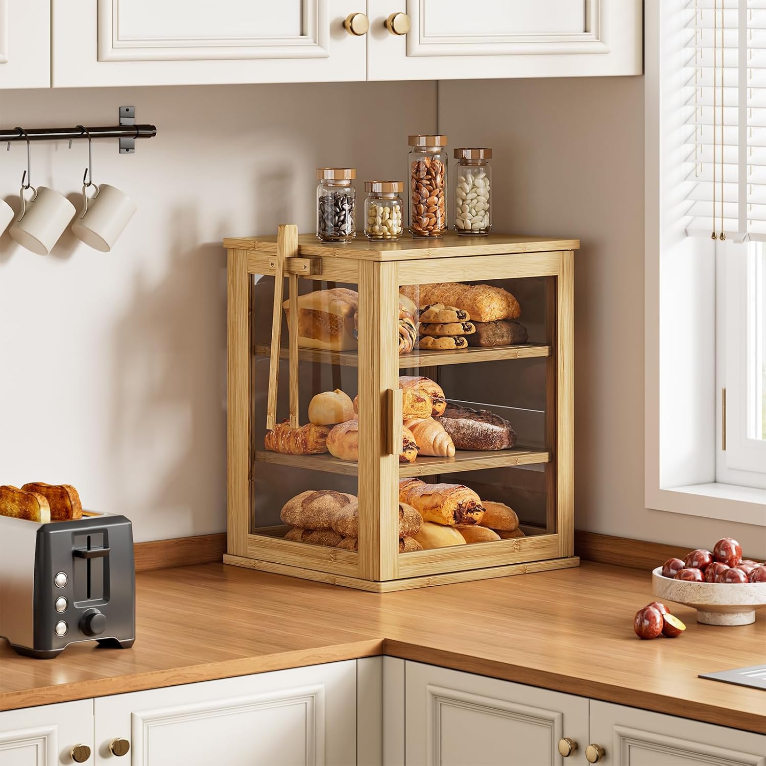 WOWLIVE Bread Box for Kitchen Countertop, 3 Layers Bread Storage Container | Large Bamboo Bread Bin for Homemade Bread