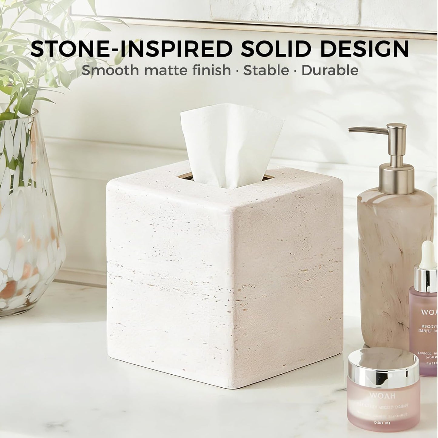 Resin Tissue Holder / Stone / White