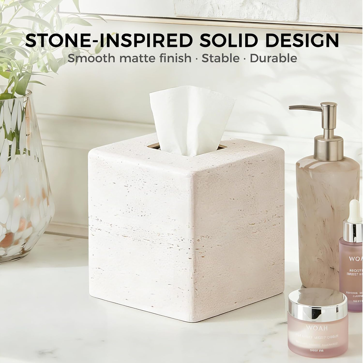 Resin Tissue Holder / Stone / White