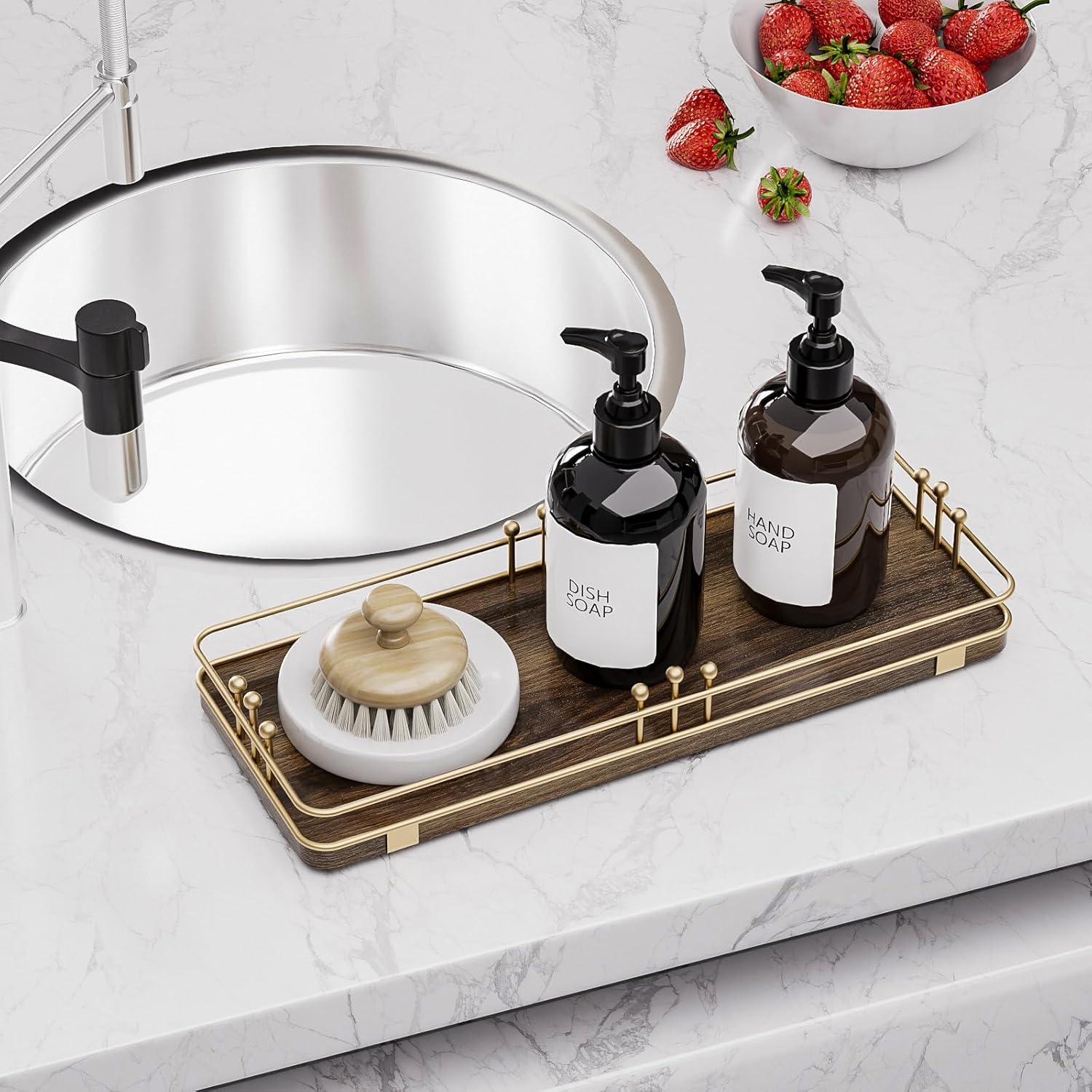 Kitchen Tray for Salt Spice / 11.3 x 4.4 x 1.6 / Brown + Gold
