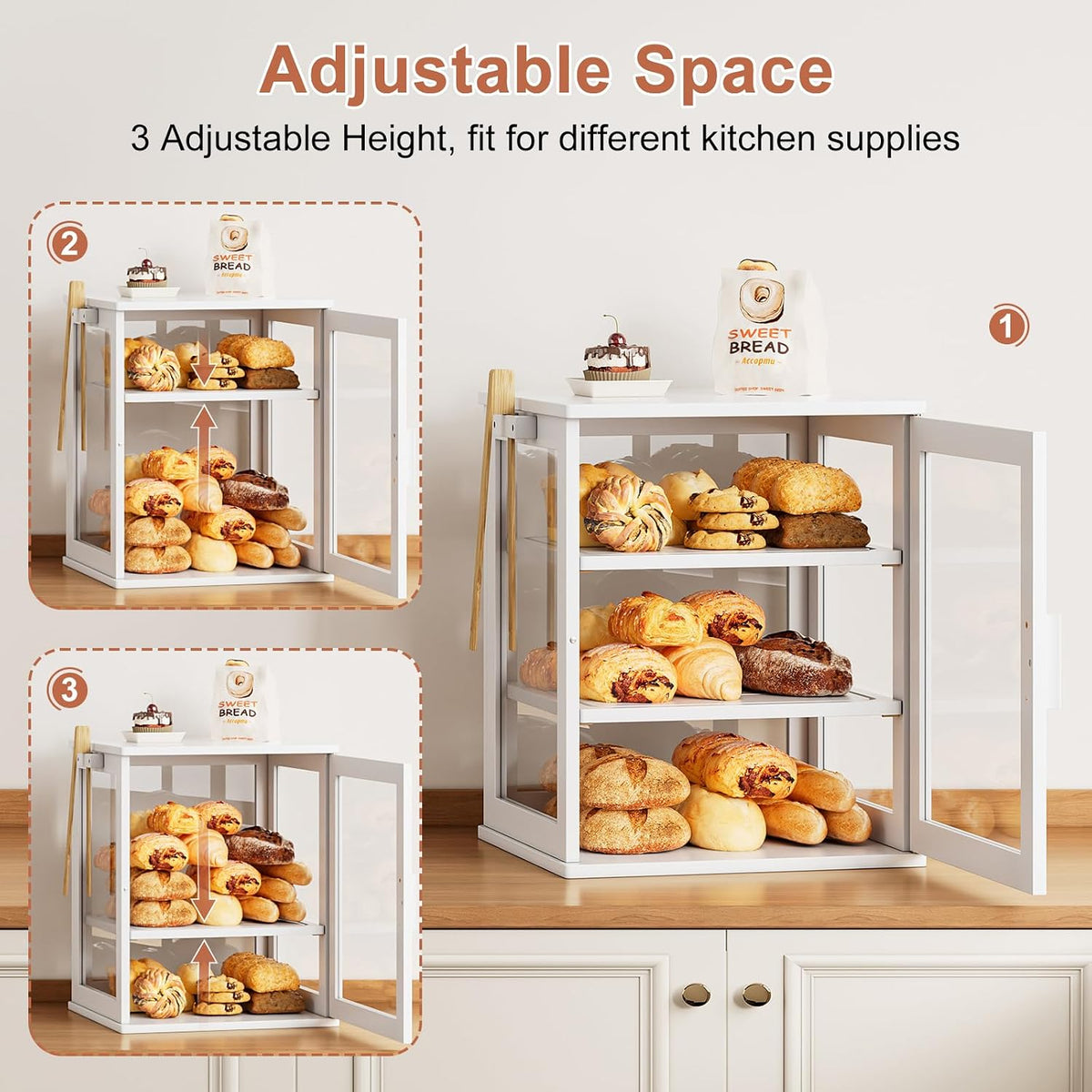 WOWLIVE Bread Box for Kitchen Countertop, 3 Layers Bread Storage Container | Large Bamboo Bread Bin for Homemade Bread