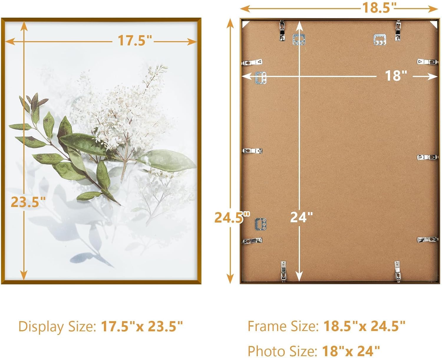 Golden State Art 18x24 Aluminum Poster Frame Acrylic Front Bronze | Metal Thin Frames for 24x18 Photo, Wall Hooks for