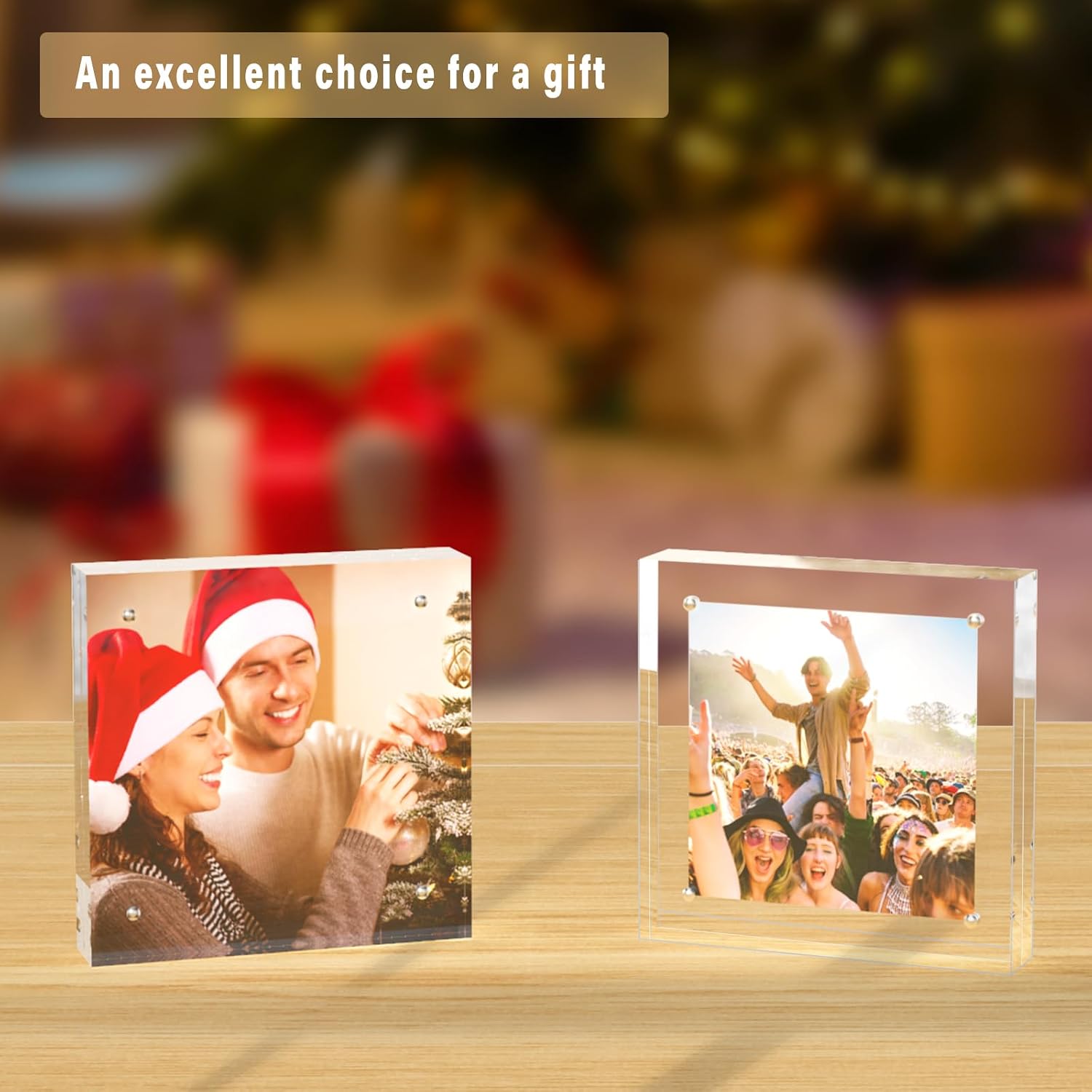 HELPLEX Acrylic Frame, 3 Pack 5x5 Acrylic Picture Frames, 20mm Thicker Frameless Clear Frame Double Sided Magnetic