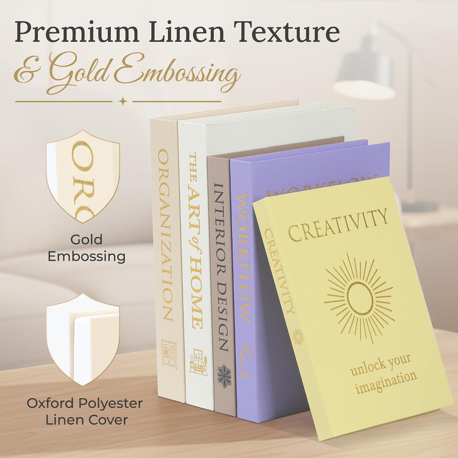 Oxford Linen Faux Books / Gold / Set of 5